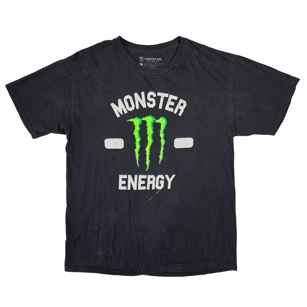 Monster‎ Energy Graphic T-Shirt Mens Large Black Neon Green Claw Logo Distressed